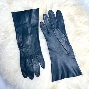 Bamberger's Washable Leather Dark Blue Gloves Vintage Italy Women's sz 7 - 7,5